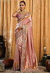 Woven Art Silk Scalloped Saree in Pink