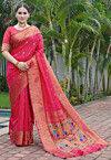 Woven Art Silk Saree in Pink