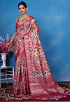 Woven Art Silk Saree in Pink