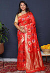 Woven Art Silk Saree in Red
