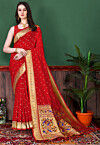 Woven Art Silk Saree in Red