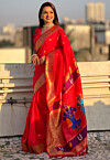 Woven Art Silk Saree in Red