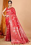 Woven Art Silk Saree in Red