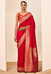 Woven Art Silk Saree in Red
