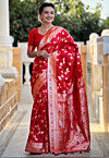 Woven Art Silk Saree in Red