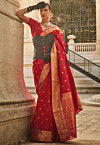 Woven Art Silk Saree in Red