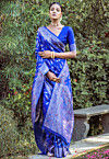 Woven Art Silk Saree in Royal Blue