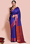 Woven Art Silk Saree in Royal Blue
