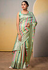 Woven Art Silk Saree in Sea Green and Multicolor