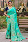 Woven Art Silk Saree in Sea Green