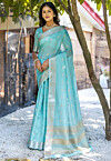 Woven Art Silk Saree in Sky Blue