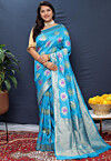 Woven Art Silk Saree in Sky Blue