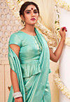 Blue Readymade Art Silk Plain Saree & Blouse 5843SR05