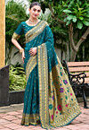 Woven Art Silk Saree in Teal Blue