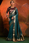 Woven Art Silk Saree in Teal Blue