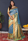 Woven Art Silk Saree in Teal Blue