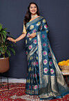Woven Art Silk Saree in Teal Blue