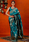 Woven Art Silk Saree in Teal Blue