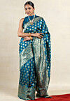 Woven Art Silk Saree in Teal Blue