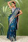 Woven Art Silk Saree in Teal Blue