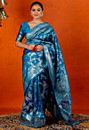 Woven Art Silk Saree in Teal Blue