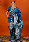 Woven Art Silk Saree in Teal Blue