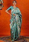 Woven Art Silk Saree in Teal Blue