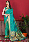 Woven Art Silk Saree in Teal Blue