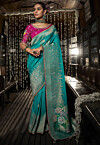 Woven Art Silk Saree in Teal Blue