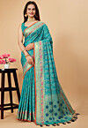 Woven Art Silk Saree in Teal Blue