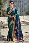 Woven Art Silk Saree in Teal Blue