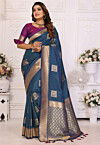 Woven Art Silk Saree in Teal Blue