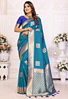 Woven Art Silk Saree in Teal Blue