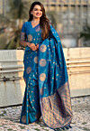 Woven Art Silk Saree in Teal Blue