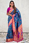 Woven Art Silk Saree in Teal Blue