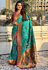 Woven Art Silk Saree in Teal Blue