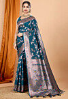 Woven Art Silk Saree in Teal Blue