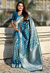Woven Art Silk Saree in Teal Blue
