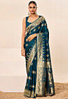 Woven Art Silk Saree in Teal Blue