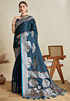 Woven Art Silk Saree in Teal Blue