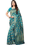 Woven Art Silk Saree in Teal Blue