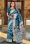 Woven Art Silk Saree in Teal Blue