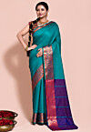 Woven Art Silk Saree in Teal Blue