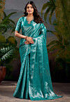 Woven Art Silk Saree in Teal Blue