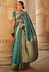 Woven Art Silk Saree in Teal Blue