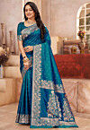 Woven Art Silk Saree in Teal Blue