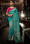 Woven Art Silk Saree in Teal Blue