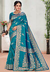 Woven Art Silk Saree in Teal Blue