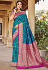 Woven Art Silk Saree in Teal Blue