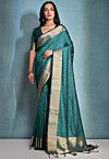 Woven Art Silk Saree in Teal Blue